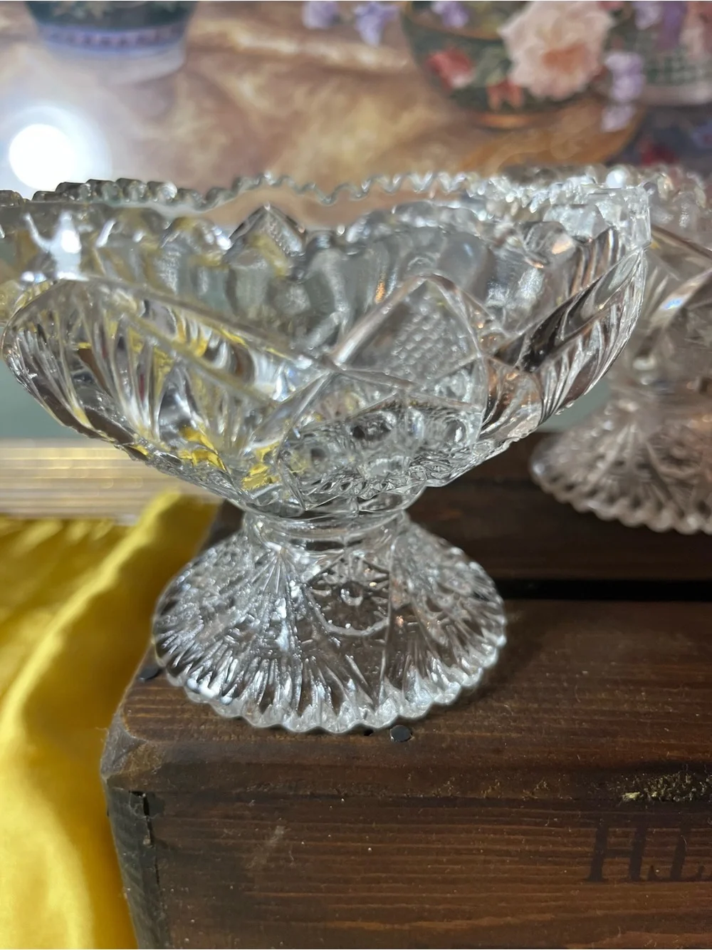 Crystal Glass Compote Dish - Clear Cut-Glass Accent Bowl
